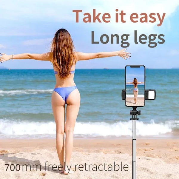 3-i-1 Bluetooth Trådlöst Selfie Stativ Med Fyllnadsljus Slutarfjärrkontroll Portabelt Vikbart Monopod För iPhone Smart Telefon black