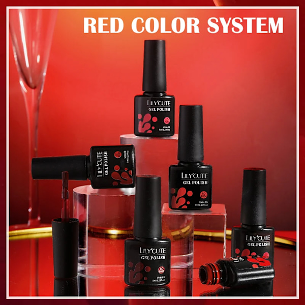 LILYCUTE 5 st/set 7ML Rödbrun Nagelgel DIY Nagelkonst Semi-Permanent UV Gel Polish Långvarig Design Manikyr Kit Tillbehör 241176