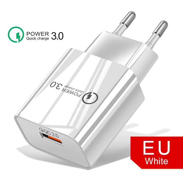 NNBILI 18W 3A Snabbladdare USB Laddare Quick Charge 3.0 Telefonladdare för iPhone för Huawei Samsung Xiaomi 14 Redmi EU US laddning EU White