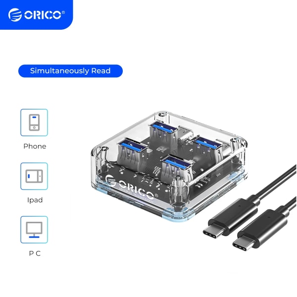 ORICO-airies USB C Transparent med Wild d'Alimentation, 4 portar 6 000, Protocol USB 3.2, Transmission à Grande Vitesse, OTG USB C 50CM