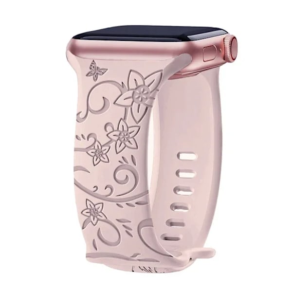 Graverat armband för Apple Watch-armband 46mm 44mm 42mm 41mm 40mm 45mm Ultra 49mm Blomsterarmband Iwatch Series 10 9 8 7 SE 6 5 4 3 Wildflower Pink 42-44-45-49-S10-46mm