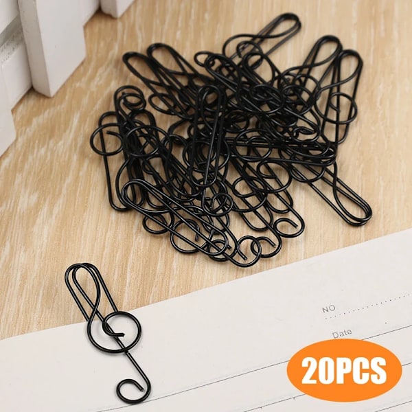 Bokmärka Musikmappmarkering Clip Papper Clips Metal Papper Clip Modellering Fastställning Pappersklämmor Noter Hem Skolkontorsmateriel Black 20PCS