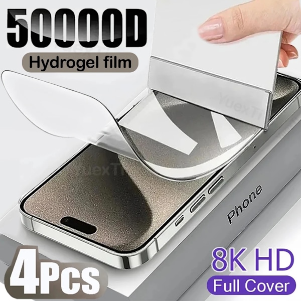 4 st Hydrogel Film Full Cover för iPhone 11 12 13 14 15 Pro Max mini Skärmskydd XS Max XR X 6 8 7 Plus SE 2020 Ej Glas For iPhone 13 Pro 4Pcs Hydrogel Film