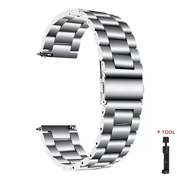 22mm 20mm Armband för Samsung Galaxy 7 6 5 4 40/44mm 6Classic Gear S3 Active2 Rostfritt Stål Armband för Huawei GT3 4Pro Amazfit Silver 22mm