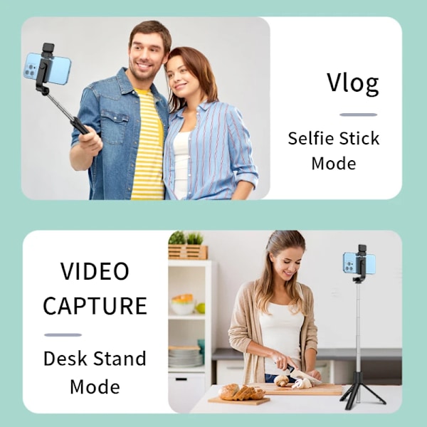 Allt-i-ett Portabelt Stativ för iPhone Selfie Stick med Fyllningsljus Utdragbart Telefonstativ för Tiktok Live BT Fjärrkontroll Black (With Light)