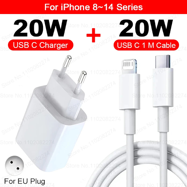 PD 20W Snabbladdare För Apple iPhone 14 13 11 12 15 16 Pro Max Laddarkabel För iPhone 16 Plus Snabbladdning Telefontillbehör EU 2IN1(8-14 Series)