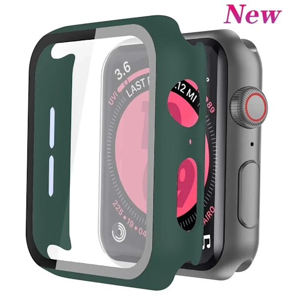 Glas+skal för Apple Watch Fodral 40mm 44mm 38mm 42mm stötfångare Skärmskydd för Apple Watch Tillbehör 9 8 7 6 5 4 3 41mm 45mm Dark green 6 Series 7-8-9 41mm