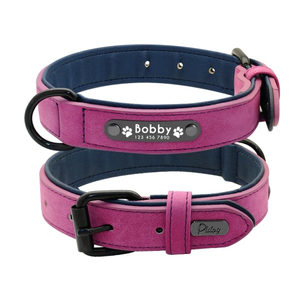Hundhalsband Personligt anpassat läderhundhalsband Namn-ID-etiketter för små medelstora hundar Pitbull Bulldog Beagle Correa Perro Blue S