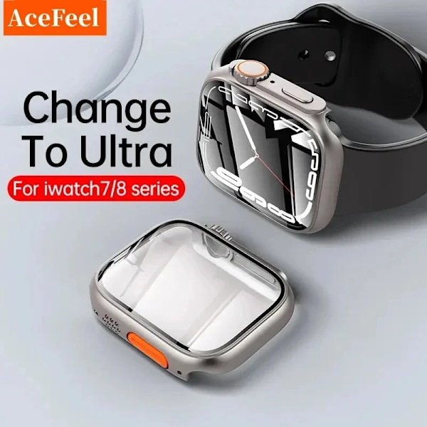 Glas+Fodral för Apple Watch 44mm 45mm 41mm 40mm 42mm 38mm Skärmskydd Omslag Byt Ultra Stötfångare iWatch Series 9 8 7 SE 6 5 black-orange Series 7 8 9 45MM