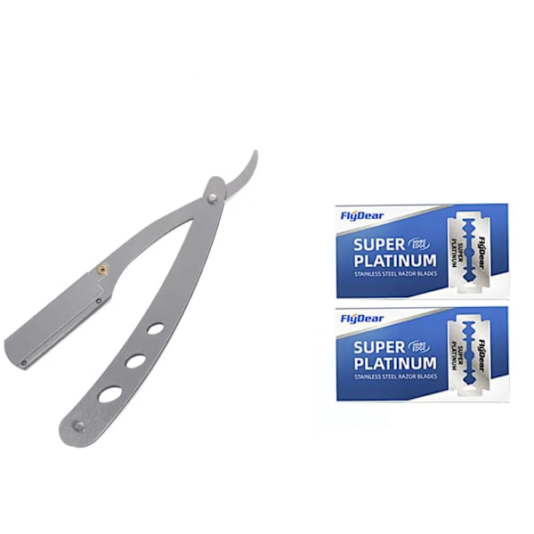 Män Professionell Barber Razor Manuell Rakapparat Rak Kant Rostfritt stål Rakapparat Vikbar Rakning Rakning Med Blad 1razor 20blades