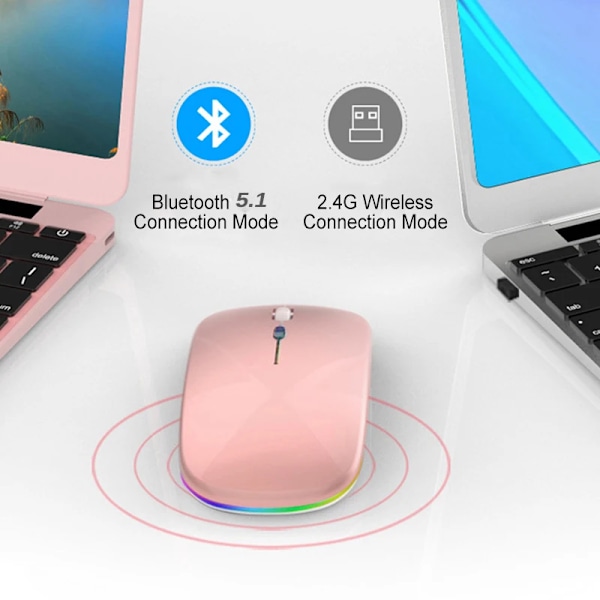Trådlös mus 2.4Ghz Bluetooth laddningsbar mus tyst LED bakgrundsbelyst USB spelmus 1600DPI möss för Compter PC Laptop Silver