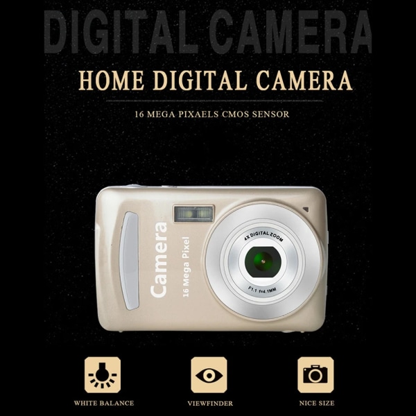 Digitalkamera, Bärbara kameror 16 miljoner HD-pixlar Kompakt hemdigitalkamera för barn Tonåringar Seniorer Svart