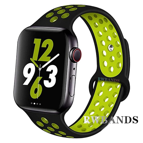 Sportarmband för Apple Watch Band 46mm 44mm 40mm 42-38-41mm 45mm Andningsbart Armband iWatch Series 10 9 8 7 6 SE 5 3 Ultra 2 49mm 40 black yellow 42 44 45 49-46mm S-M