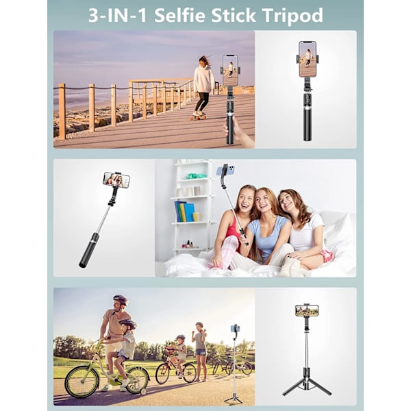 Uppgraderad Tripod Selfie Stick med 2 Fyllnadsljus 1130mm Telefonstativ med Fjärrkontroll för Android IOS Smartphone S03 No Light