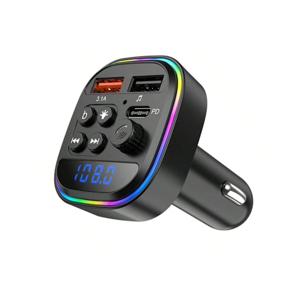 Bil Fm-Sändare Support U Diskmusik Mp3-Spelare Ljudadapter Trådlös Handfree Anropa Bilsats Dual Usb Typ C Laddare Telefon Laddning Black