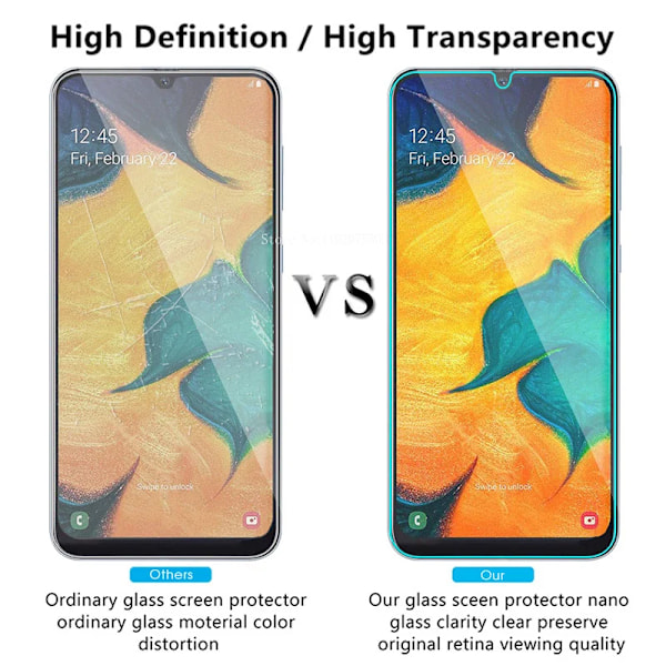 2 st Glas 9H HD Härdat Glas för Samsung A50 A40 A30 A10E A20E Skärmskydd för Samsung Galaxy A90 A80 A70 A60 A2 Core For A10 1 Piece