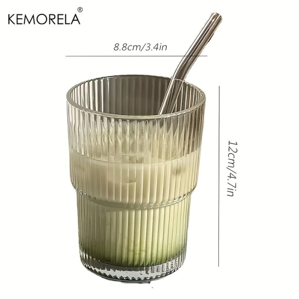 1/2 STK 450 ml Stripe Glas Cup Transparenta glas med lock och sugrör Iskaffemugg Tekopp Juice Glas Mjölk Vattenkopp Dryckesgods 2PCS 401-500ml