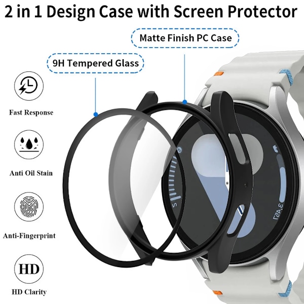 Härdat Glas+Skal för Samsung Galaxy Watch 7 44mm 40mm Skärmskydd Allround Stötfångarskal för Galaxy Watch 7FE 40 44mm Starlight For Watch 7 44mm