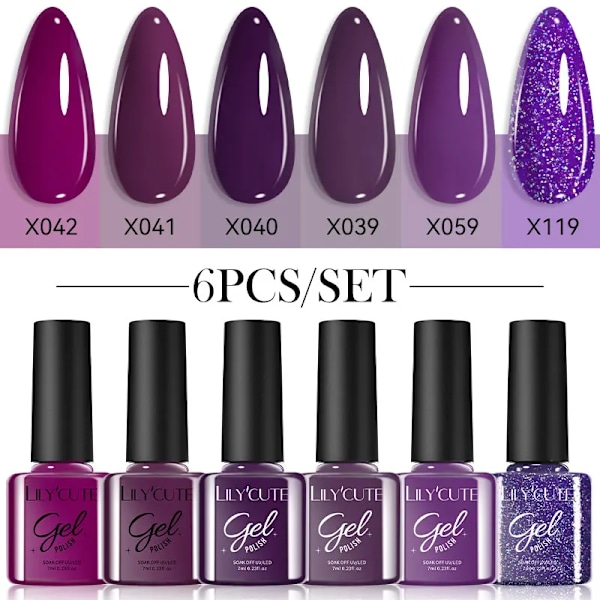 LILYCUTE 6 st/set 7ml Kaffeserie Gel Nagellack Kit 125 Färger Manikyr Semi Permanent Soak Off UV Nagelkonst Gel Lack 6Pcs 17