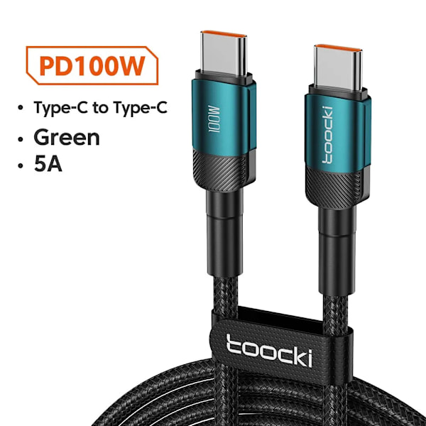 Toocki USB Typ C Kabel Snabbladdning USB C Laddningskabel För iPhone 15 14 13 12 11 Huawei P40 P30 Realme Oppo Oneplus 1m 2m 100W C to C Green 2m