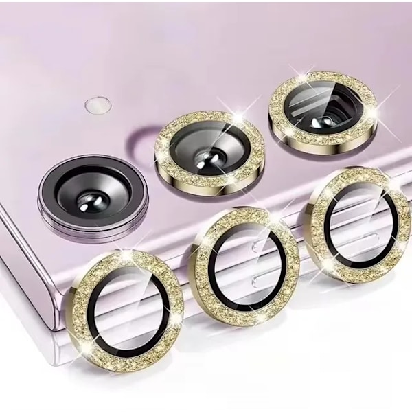 3Rings Glitter Kameralinsskyddsfilm För Samsung Galaxy S24 FE S24Plus S24+ S23FE S23 Plus S23+ Metall Glas Diamantlock Gold For S25 Plus