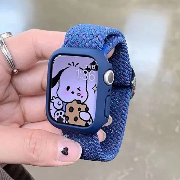 Koreanska Söt Braied Rem Case För Apple Watch Band 49Mm 41Mm 45 44 38 42 Nylon Armband För Iwatch Serie 9 8 7 6 5 4 3 Se 40 Grey For Series456SE 44MM