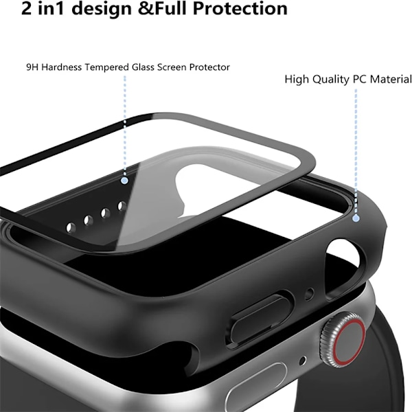 Härdat Glas+Skal För Apple Watch 38mm 40mm 41mm 42mm 44mm 45mm 46mm Skärmskydd Skyddande Fodral iWatch 10 8 7 9 6 SE 5 starlight Series 7 8 9 45MM