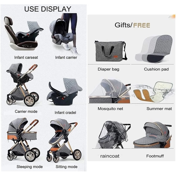 Lyxig baby 3 i 1 bärbar baby hopfällbara barnvagnar hög landskap aluminiumram bil för nyfödd baby 3 in 1 deep grey