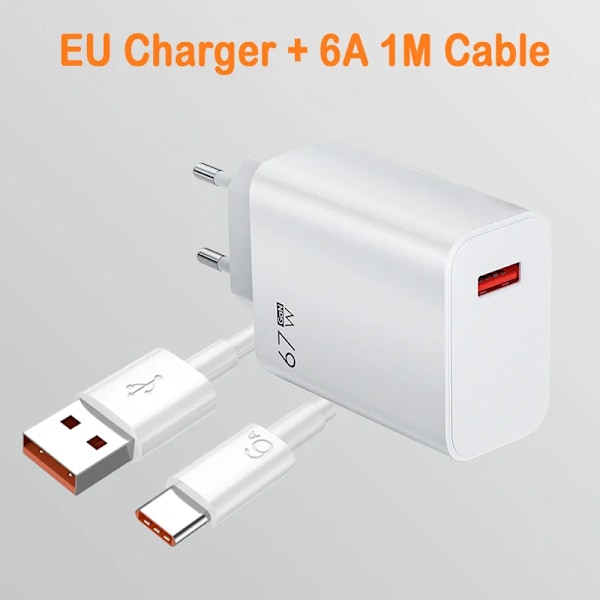 67W GaN USB Snabbladdare QC3.0 USB Typ C-kabel för Xiaomi 14 13 12 Redmi Note Turbo Mobiltelefon Laddare Adapter EU Charger 1M Cable