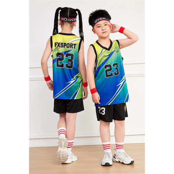 NYHET 23/24 pojke flicka storlek 10 Baskettröjor Barnuniform set grundskoletröja spelträningsväst för laguniform Blue (12-14Y)-kids-28