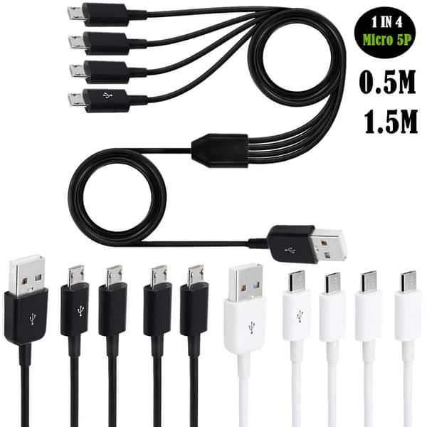 USB 2.0 Typ A Hane till 4 Micro USB 5 Pin Hane Splitter Y Data Synk och Laddningskontakt Adapter Kabel 0.5m/1m/1.5m; WHITE 0.3m