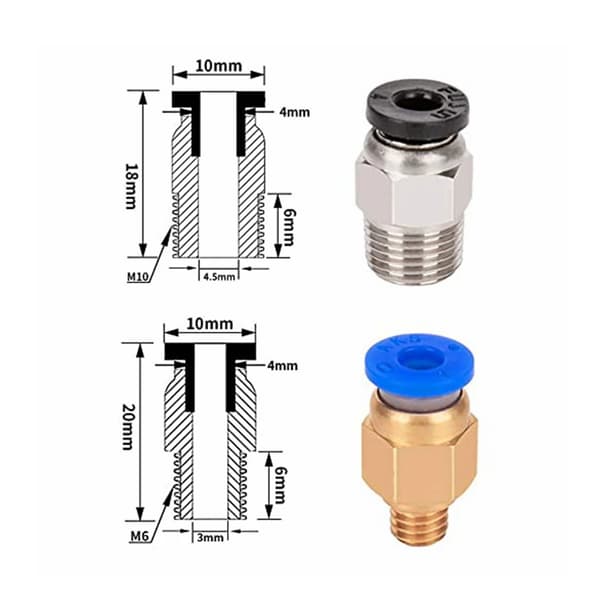 10st PC4-M6 PC4-M10 pneumatisk passning PC4-M10 för Creality Ender 3/3 Pro/3 V2 Ender 5/5 Pro/5 Plus CR-10 3D-skrivardelar Mixed Size