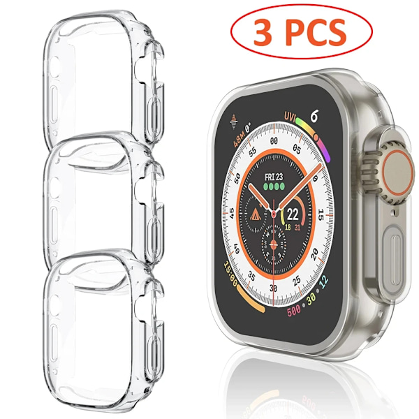 Klockfodral för Apple Watch Ultra 2 49MM Serie 8 7 SE 6 5 4 3 45MM 41MM 44MM 40MM Transparent Skal Apple Watch Skärmskydd 3 pcs 44mm