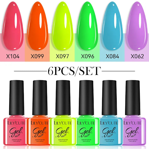 LILYCUTE 6 st/set 7ml Kaffeserie Gel Nagellack Kit 125 Färger Manikyr Semi Permanent Soak Off UV Nagelkonst Gel Lack 6Pcs 08