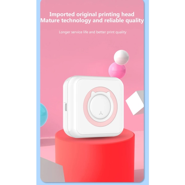 Miniskrivare Bärbar Pocket Etikett Thermal självhäftande klistermärke Skrivare trådlöst Bluetooth Bläckfritt självhäftande papper Print pink 1