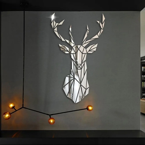 Flera storlekar 3D Deer Head Stickers Spegel Ytdekaler DIY självhäftande väggkonst Spegeldekaler Heminredning Väggmålning Present black M (57x35CM)