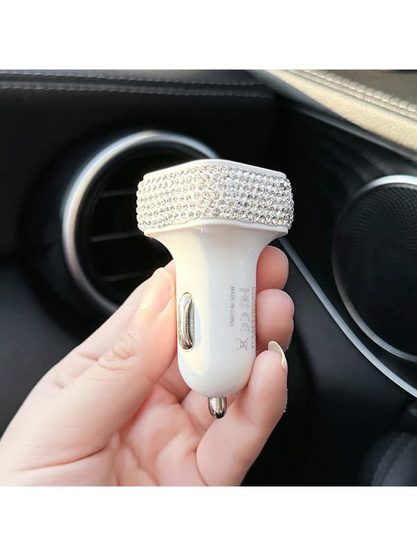 Diamant-Inlagd Billaddare, 3 I 1 Multi-Function Upprullbar Mobiltelefon Datakabel Med 3 Portar Elegant Ballet Data Cable