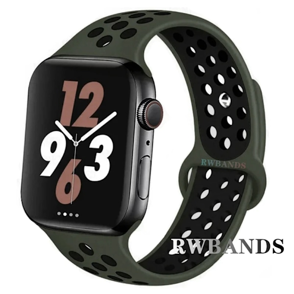 Sportarmband för Apple Watch Band 46mm 44mm 40mm 42-38-41mm 45mm Andningsbart Armband iWatch Series 10 9 8 7 6 SE 5 3 Ultra 2 49mm 23 Army Green Black 38 40 41 S10-42mm SM