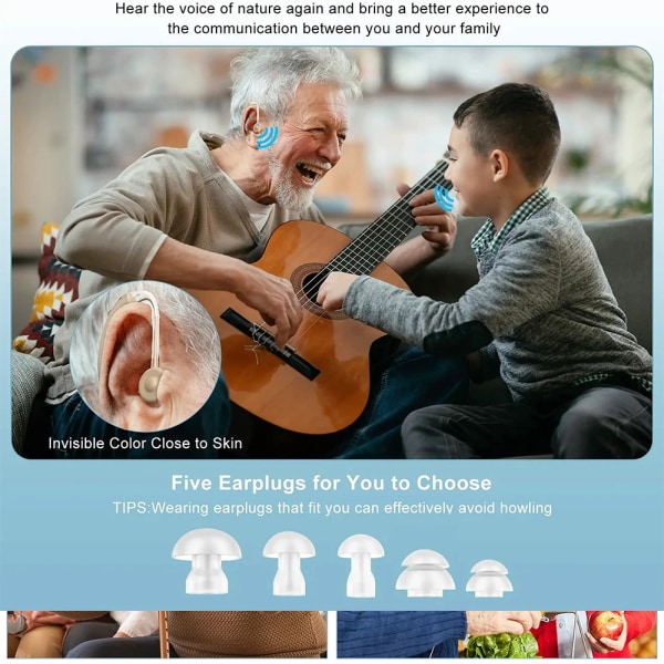 2024 Bästa uppladdningsbara digitala BÖ-hörapparat Justerbar tonljudförstärkare Bärbara döva äldre hörapparater Blue 1 pcs
