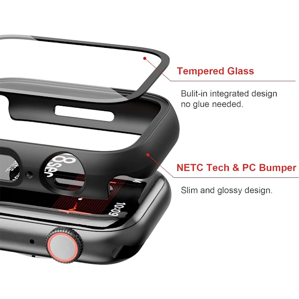 Skärmskyddsfodral i härdat glas för Apple Watch Series 9 Ultra 8 7 6 5 4 3 2 1 SE 49MM 45MM 41MM 40MM 44MM 42MM 49 MM Red 40MM