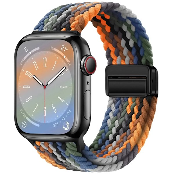 Flätat armband för Apple Watch Band 44mm 40mm 45mm 49mm 41mm 38 spänne Armband iWatch Series se 7 3 6 8 9 Ultra 2 Magnetiskt Band Black Rainbow 42 44 45 46 49mm