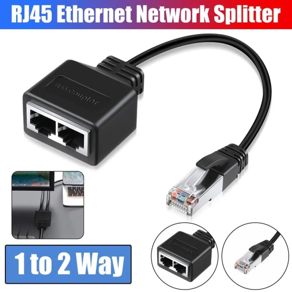 Répartiteur Ethernet Gigabit Rj45 mâle à 2 honor, kabeladapter, pris Ethernet, kabel förlängning Black