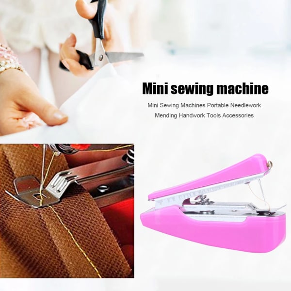 Mini Machine à coudre manuelle Portable, 1 bit, operation Simple, outils de couture, tissu, accessoarer pratiques pour le travail de couture Pink CHINA