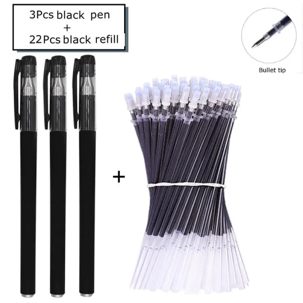 Gel Pen Set Skolmaterial Svart Blå Röd Bläck Färg 0,5 mm Kulspetspenna Kawaii Pen Skrivverktyg Skola kontorspapper 25Pcs Black set D