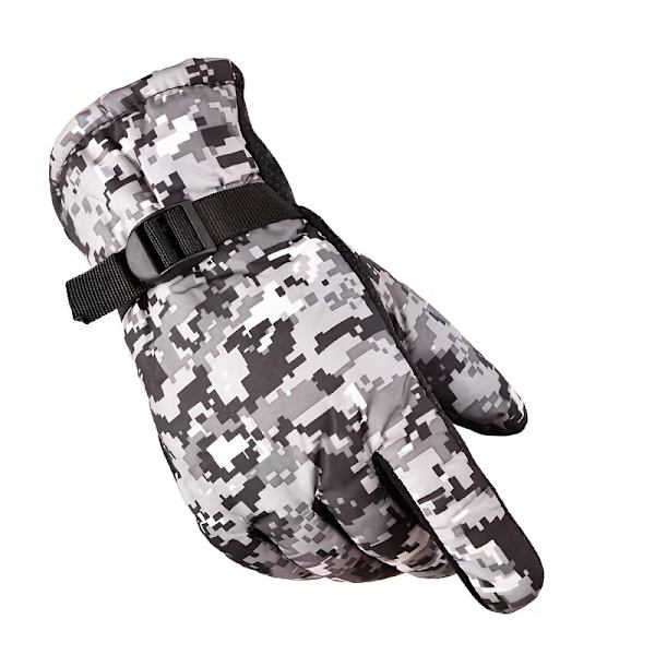 1 par kalltäta skärmskidhandskar, vinterförtjockade varmhållningshandskar för män, vindtäta och vattentäta cykel- och skidhandskar Grey Camouflage