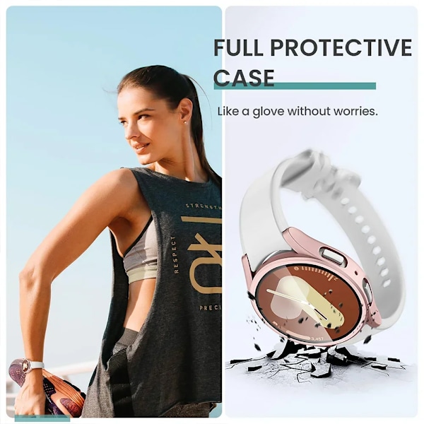 Härdat glas + PC-skal för Samsung Galaxy Watch 7/6/5/4 FE 44mm 40mm 3D Full täckning stötfångare skärmskydd skal + film Tillbehör Rose Gold 05 Galaxy 7 40mm