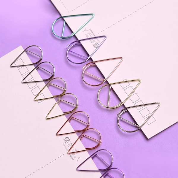 50 Pcs Metal Material Släpp Form Pappersklipp Guld Silver Färg Rolig Kawaii Bokmärke Kontor Shool Postmarkering Klipa Orange