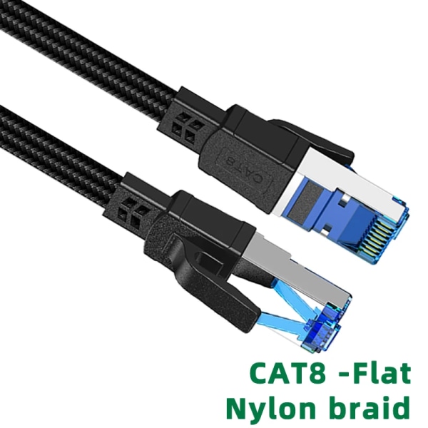 Kabel Ethernet Cat 8, 40Gbps, 2000MHz, haute vitesse, réseau Internet Rj45, 5m, 10m, 15m, 20m, 30m, avstängningsskydd, LAN-rätt 15m Cat 8 Flat Braided