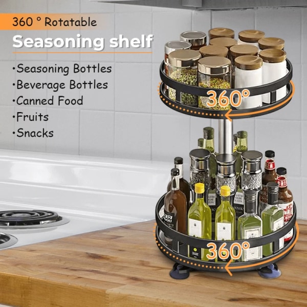 360° rotation Kryddställ Organizer Burkar för kökstillbehör Halkfritt kolstål Förvaringsbricka för kryddor och kryddor 1 layer