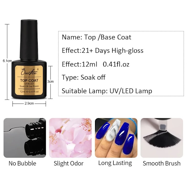 12ml Soak Off Top Base Coat UV Gel Polish Glans Matt No Wipe Lack Nagelkonstverktyg Manikyr Vernis Semi Permanent Hybrid Combo